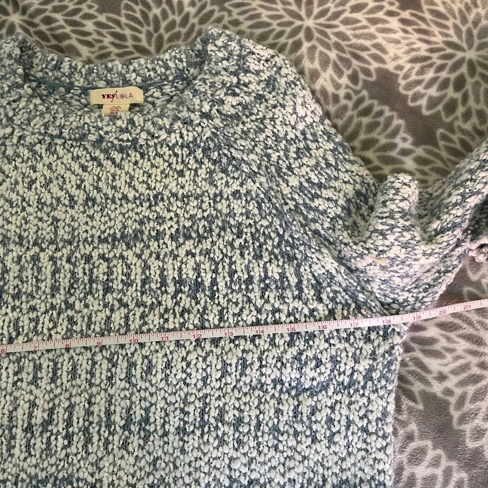 Blue Popcorn Knit Sweater‎ size XS Marled Crew Neck Raglan Chunky Cozy Soft Girl